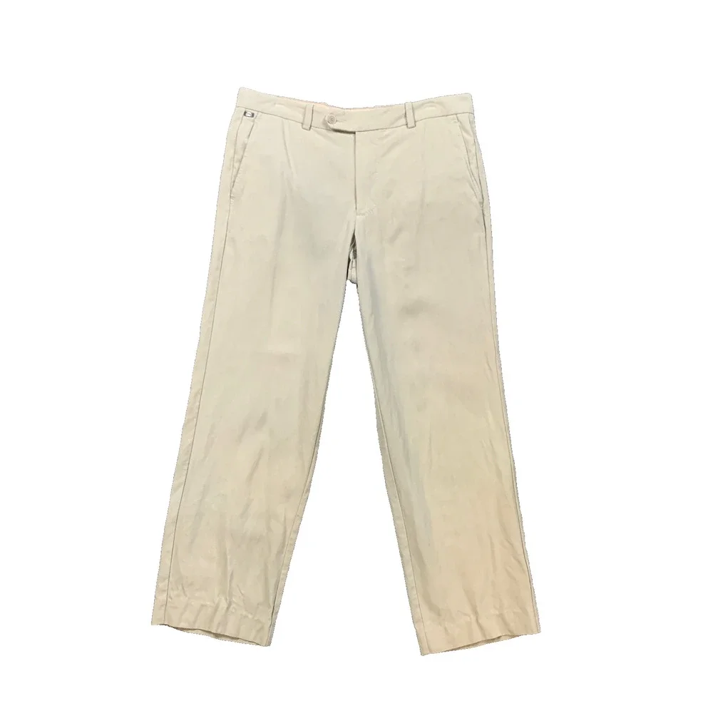 Tommy Bahama Pants Mens 34 Eggshell Silk Blend Herringbone Flat Front Straight